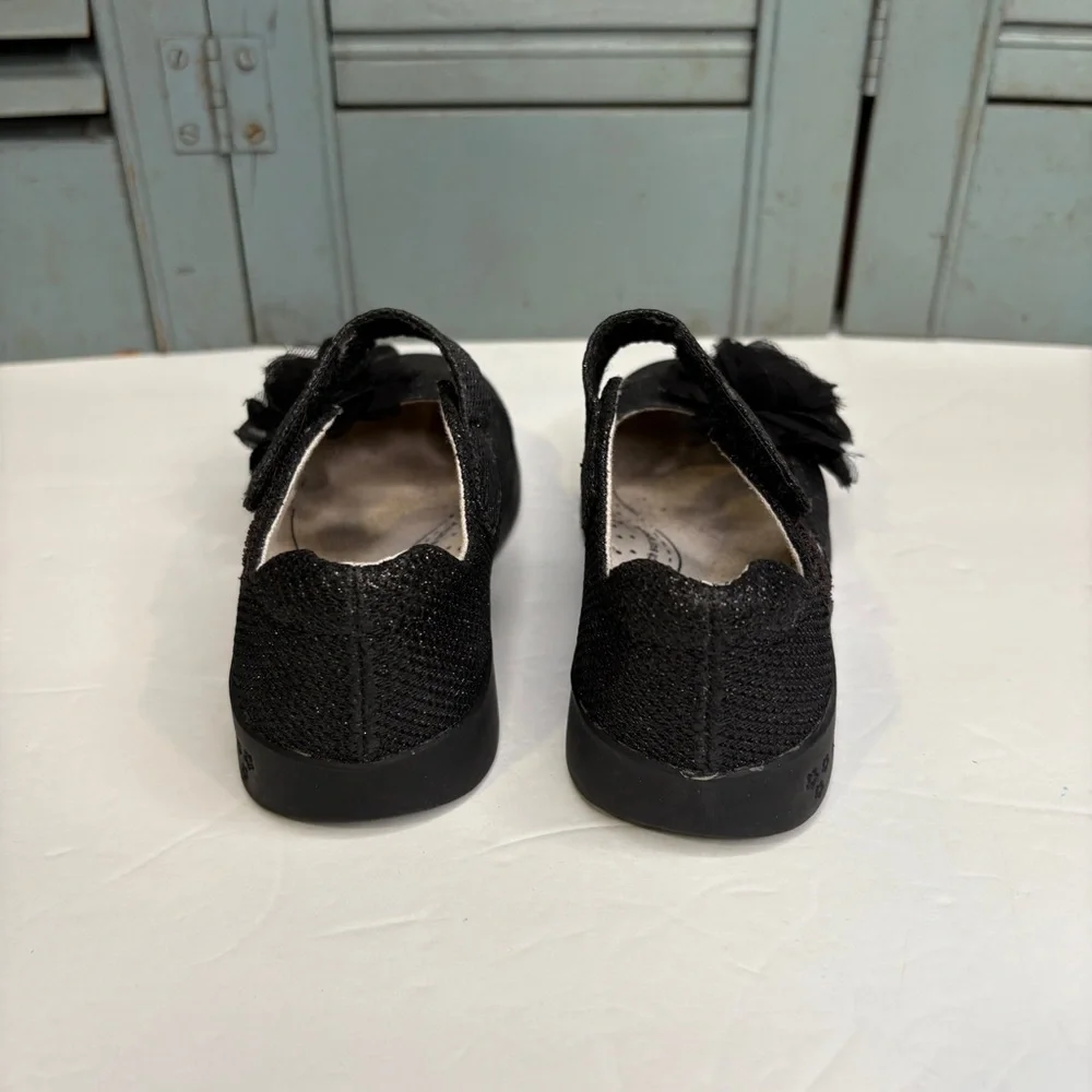 Pediped Black Glittery Mary Jane Shoes With Rose Applique Size 8.5 US 25 EU